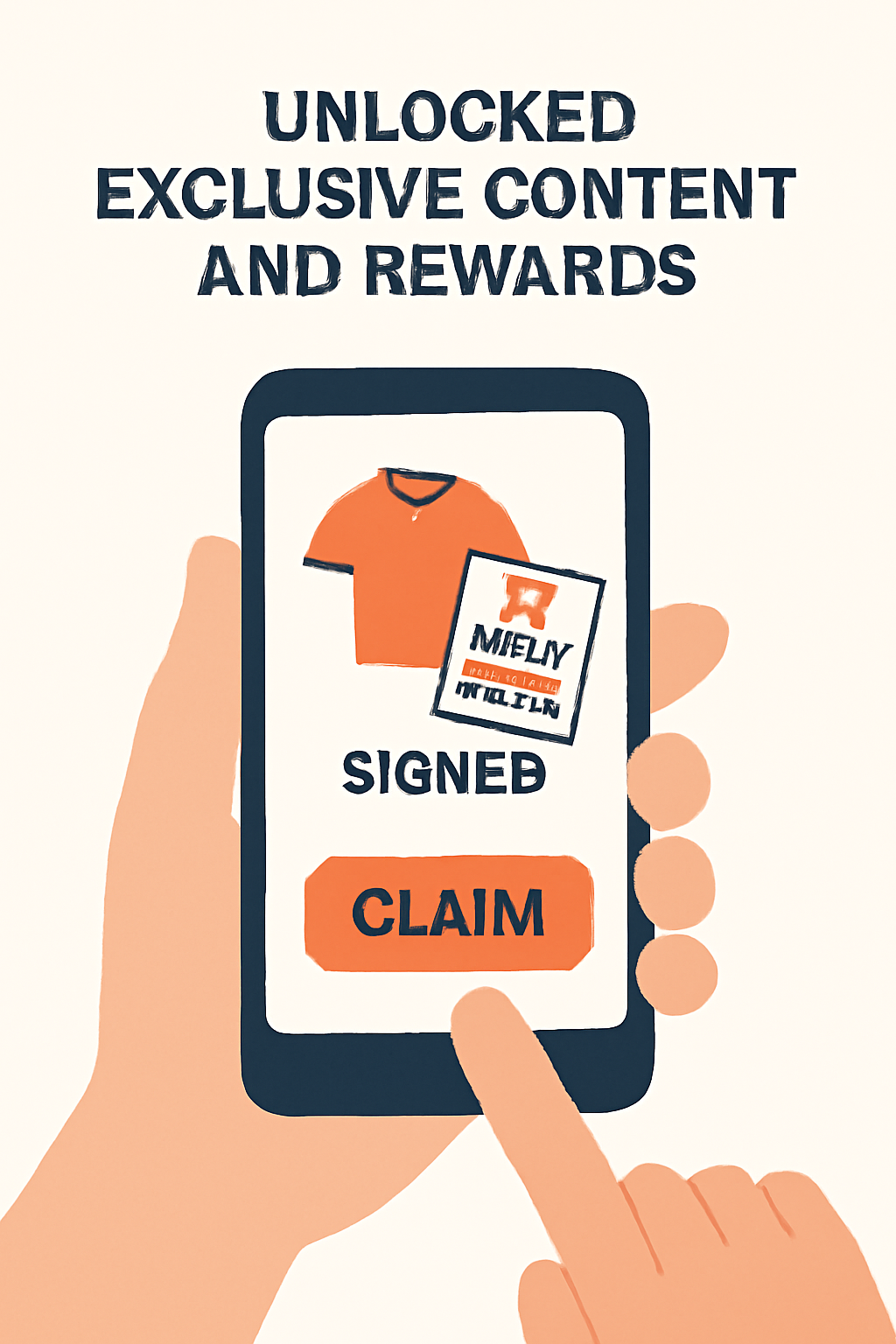 A fan unlocking exclusive content and rewards, such as signed jerseys and digital meet-and-greet invitations, on a mobile device.