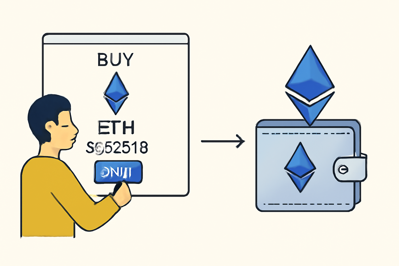 A user purchasing Ethereum on a digital exchange platform, showing the ETH price at $3,975.18, and transferring it to a crypto wallet.
