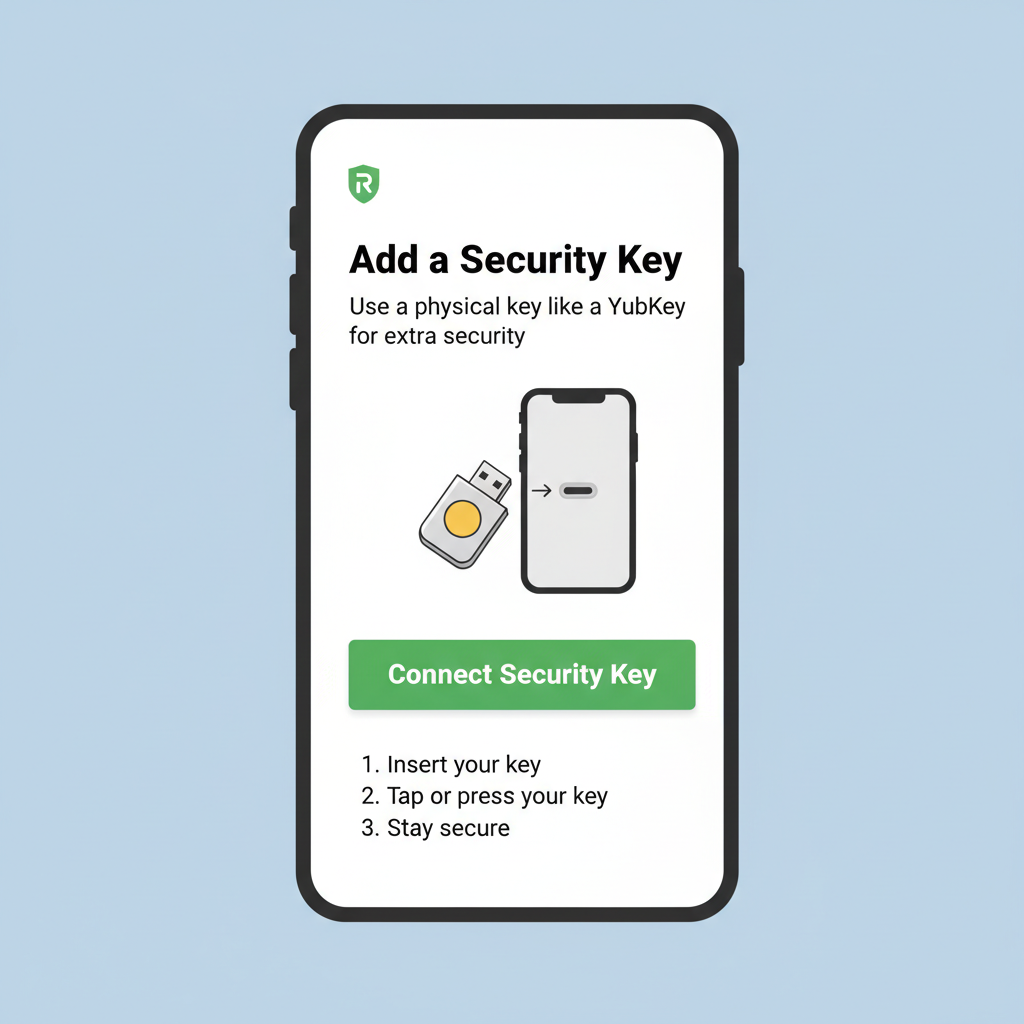 Robinhood app screen showing hardware 2FA YubiKey addition