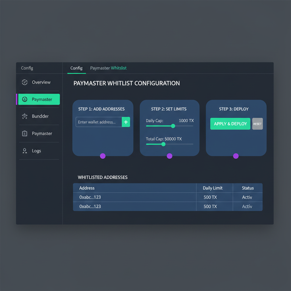bundler dashboard config paymaster whitelist futuristic ui