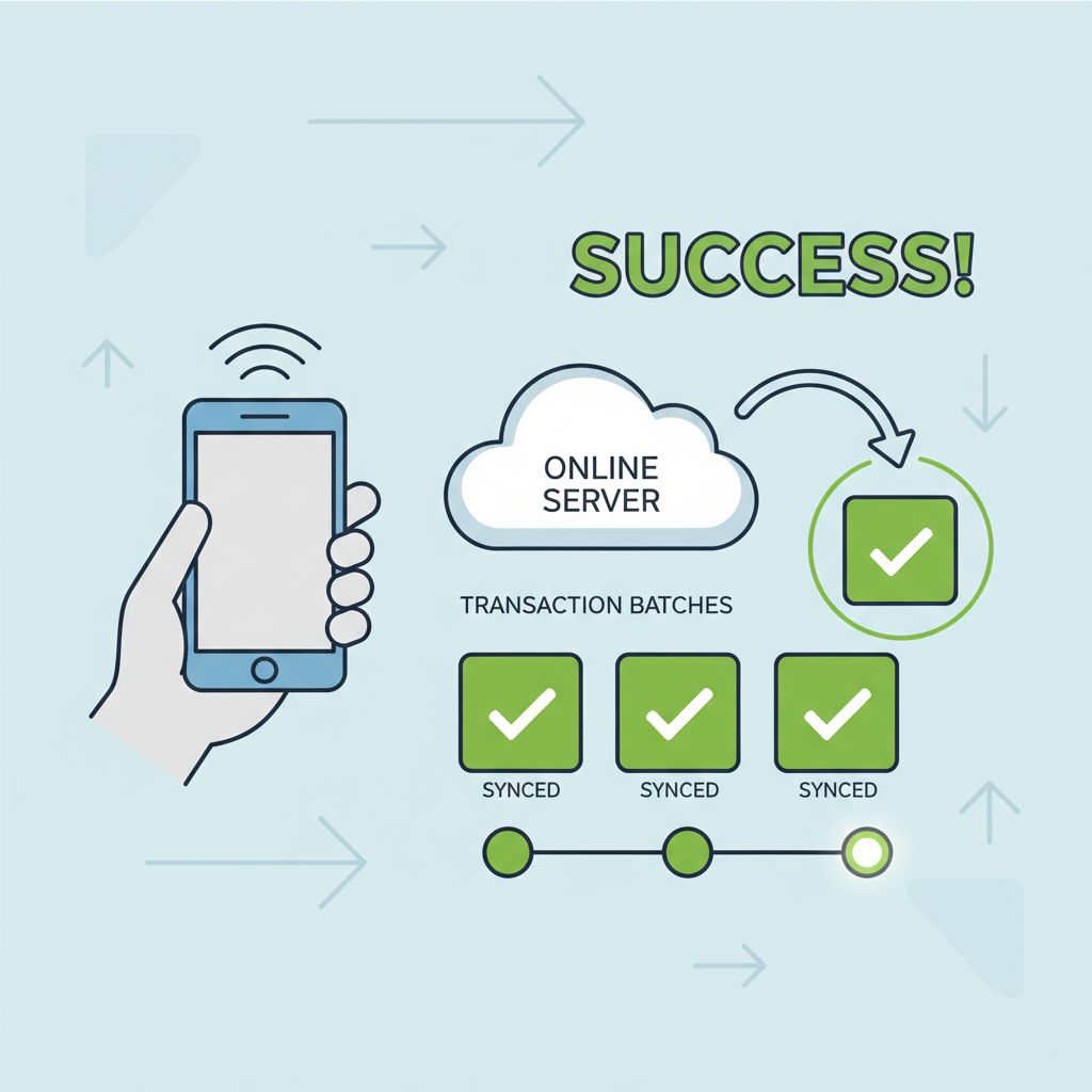 vendor phone syncing transaction batch online with success indicators