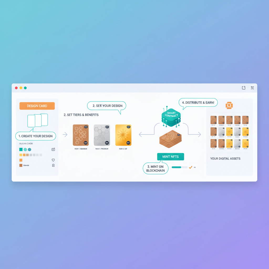 minting colorful tiered NFT loyalty cards on blockchain platform interface