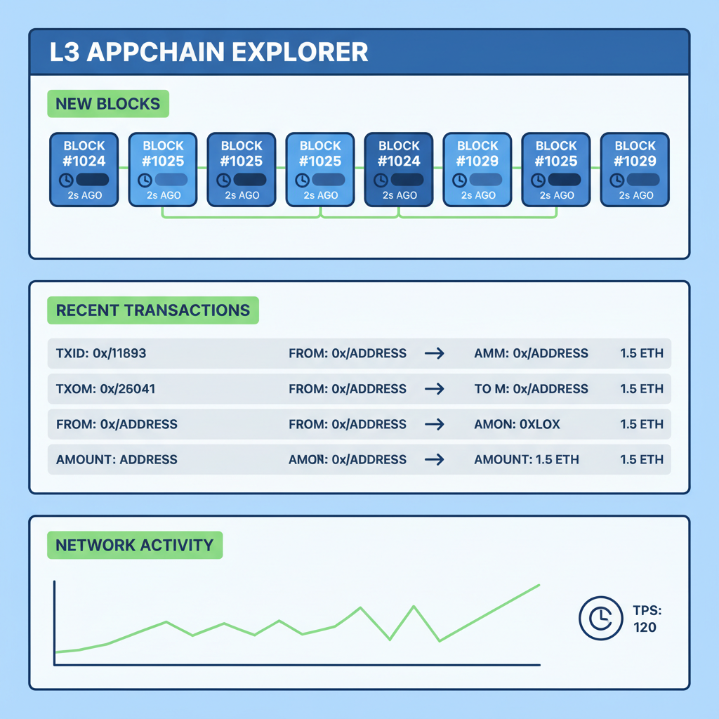 blockchain explorer dashboard showing new L3 appchain blocks transactions