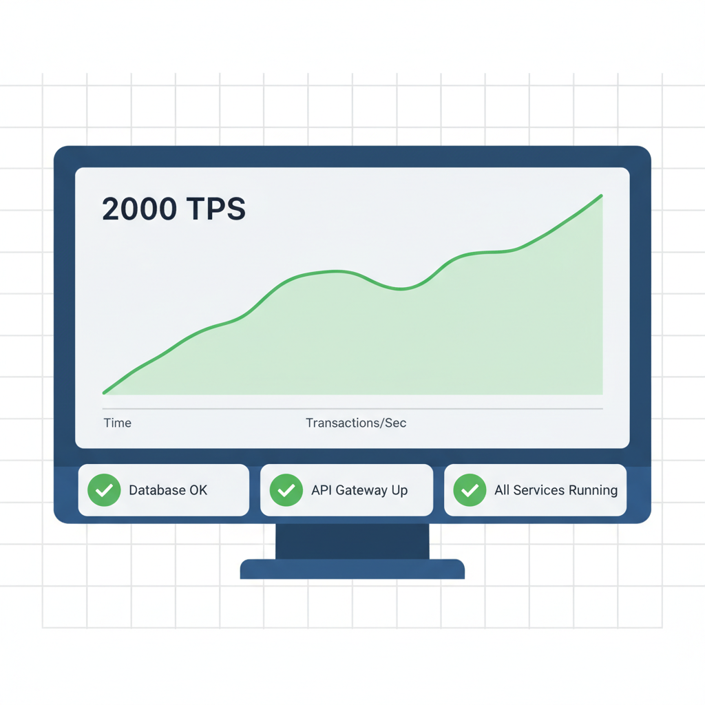 grafana dashboard showing 2000 TPS line chart, green success indicators