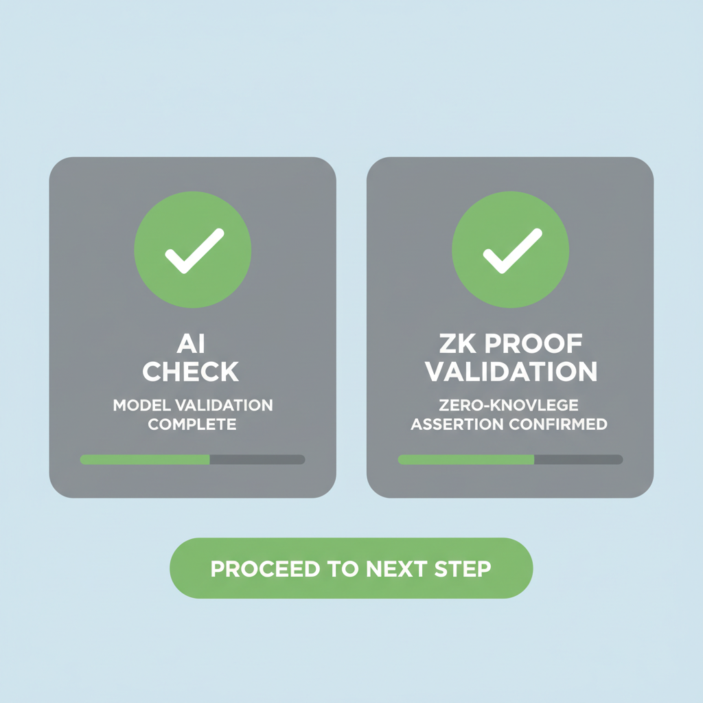 dual verification dashboard showing AI check and ZK proof validation, green success indicators