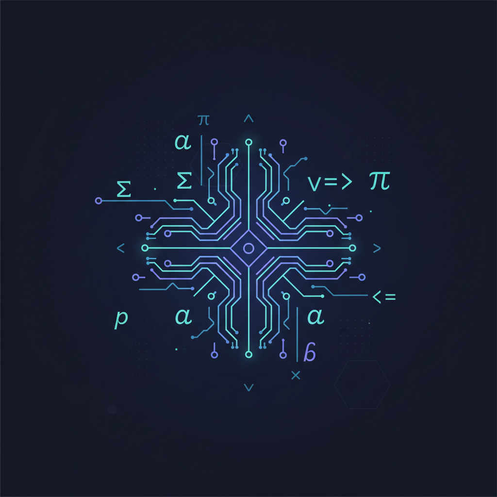 zero-knowledge proof cryptographic circuit glowing, abstract math symbols, dark secure background