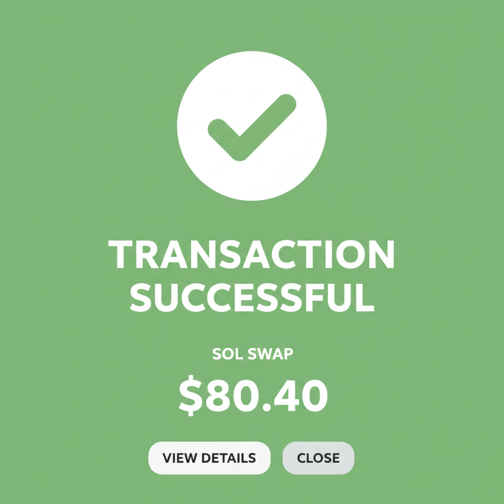 solana explorer transaction success screen green checkmark $80.40 sol swap