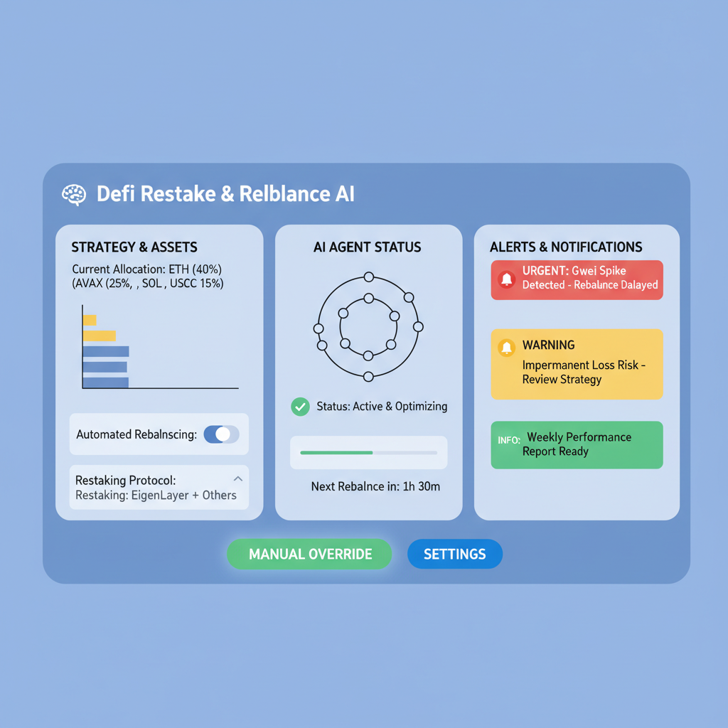 ai agent dashboard automating defi restaking rebalance with alerts