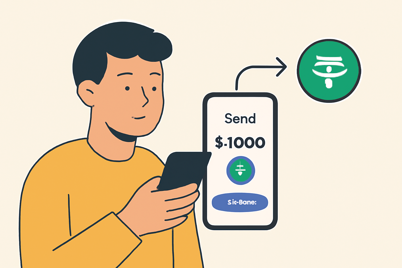 A person sending USDT on a phone, with no extra tokens or conversion steps, showing a simple and clear transaction process.