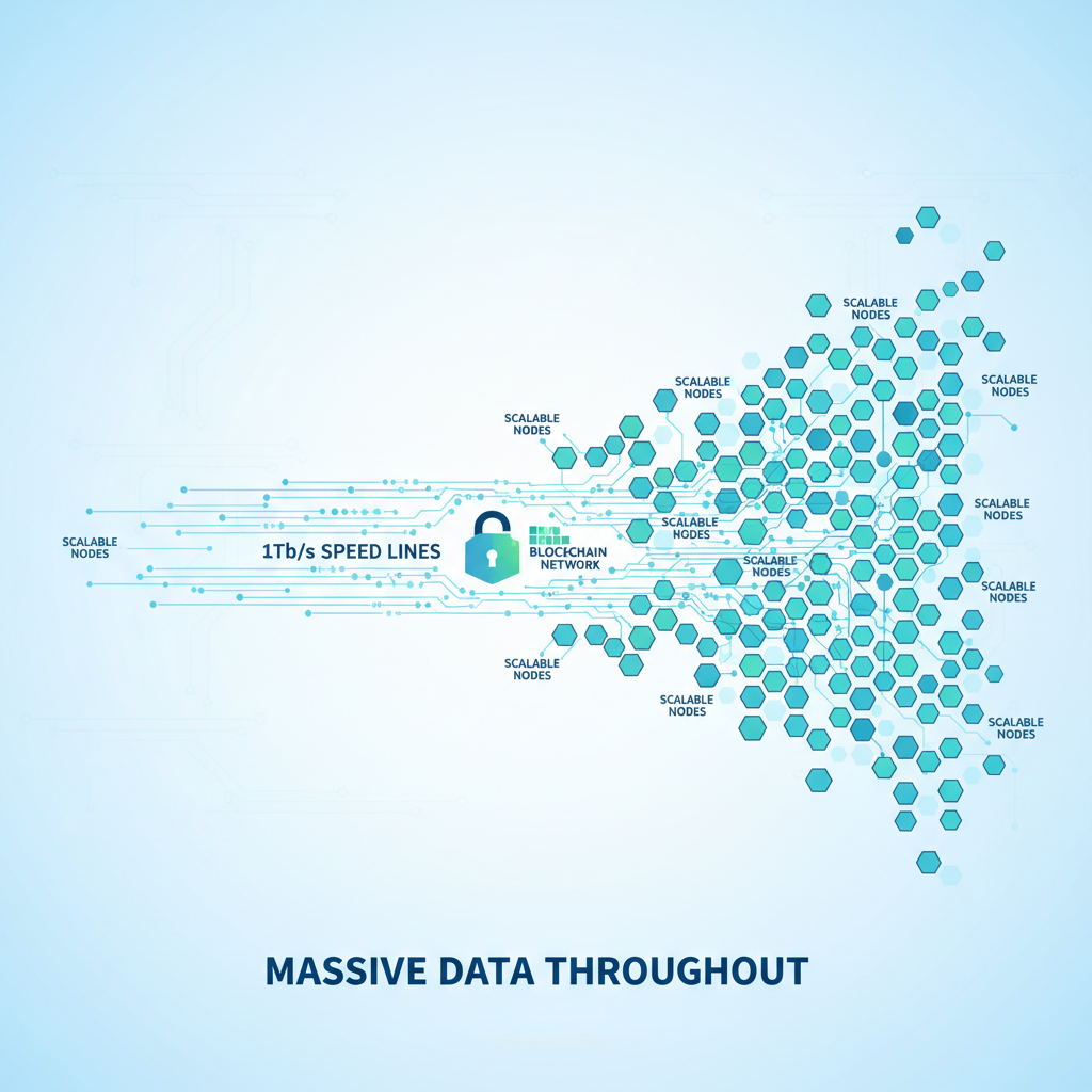massive data throughput on blockchain network, 1Tb/s speed lines, scalable nodes