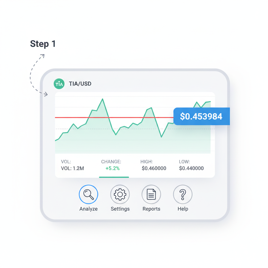 crypto price chart for TIA token, monitoring dashboard with $0.453984 highlight