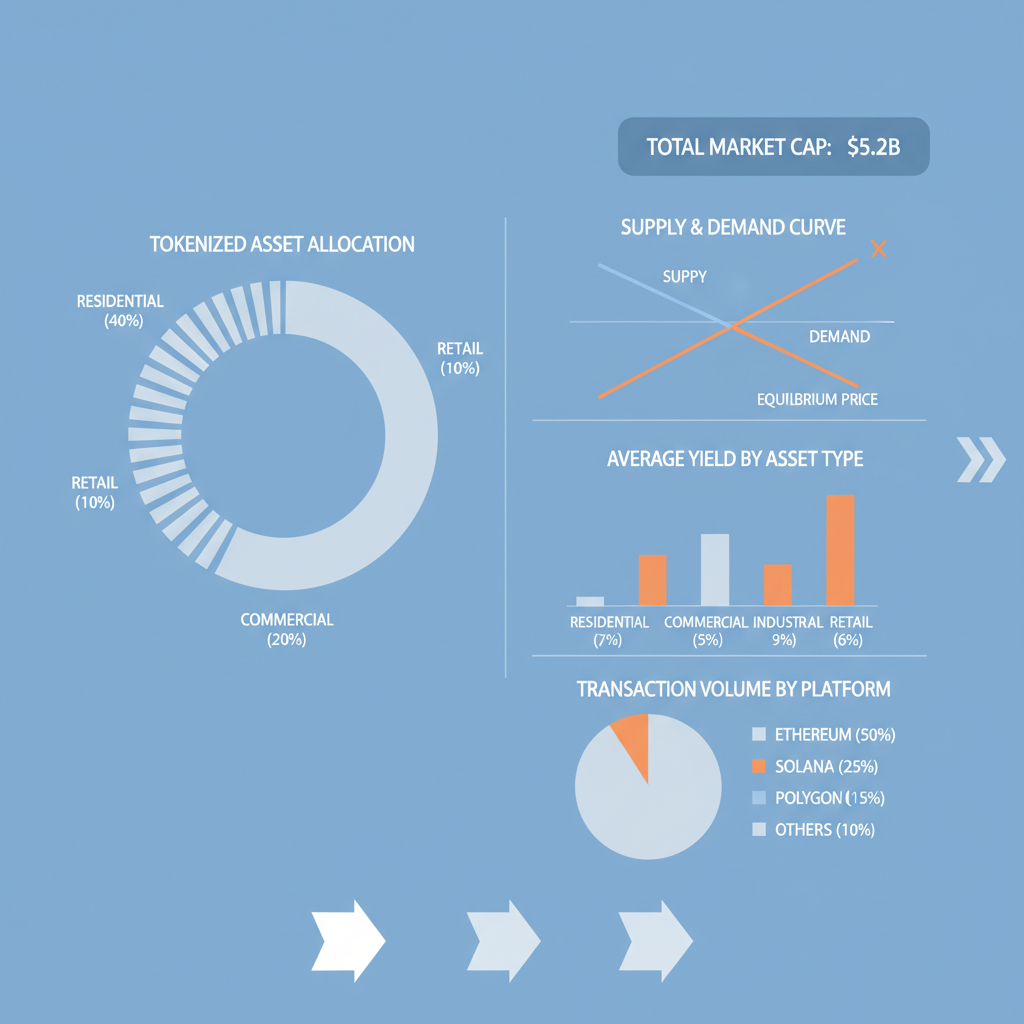 graph analyzing tokenized real estate economics, charts of supply demand yields, data visualization dashboard