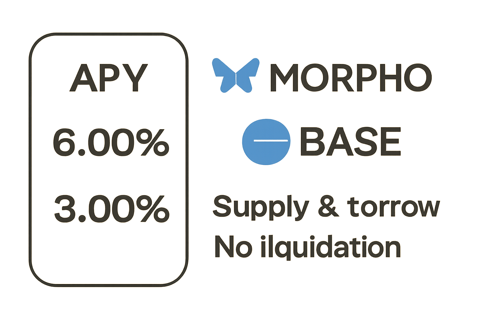 A digital interface showing APY rates, Morpho and Base logos, and a simple summary of lending terms.