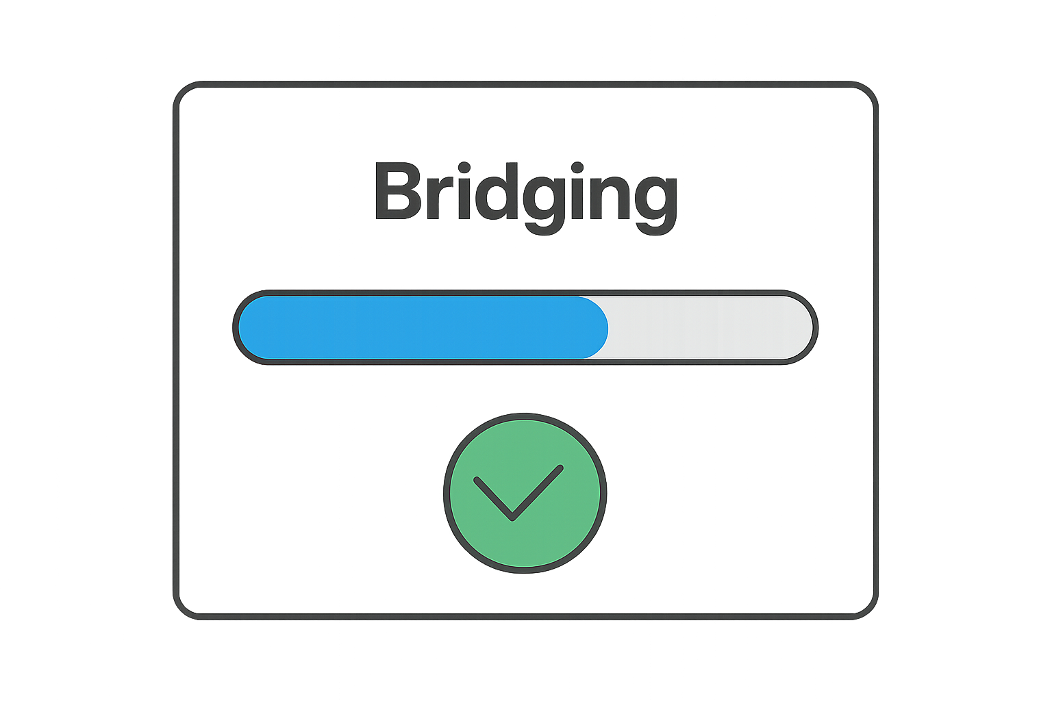 A progress bar or status screen indicating the bridging transaction is processing, with a checkmark for completion.