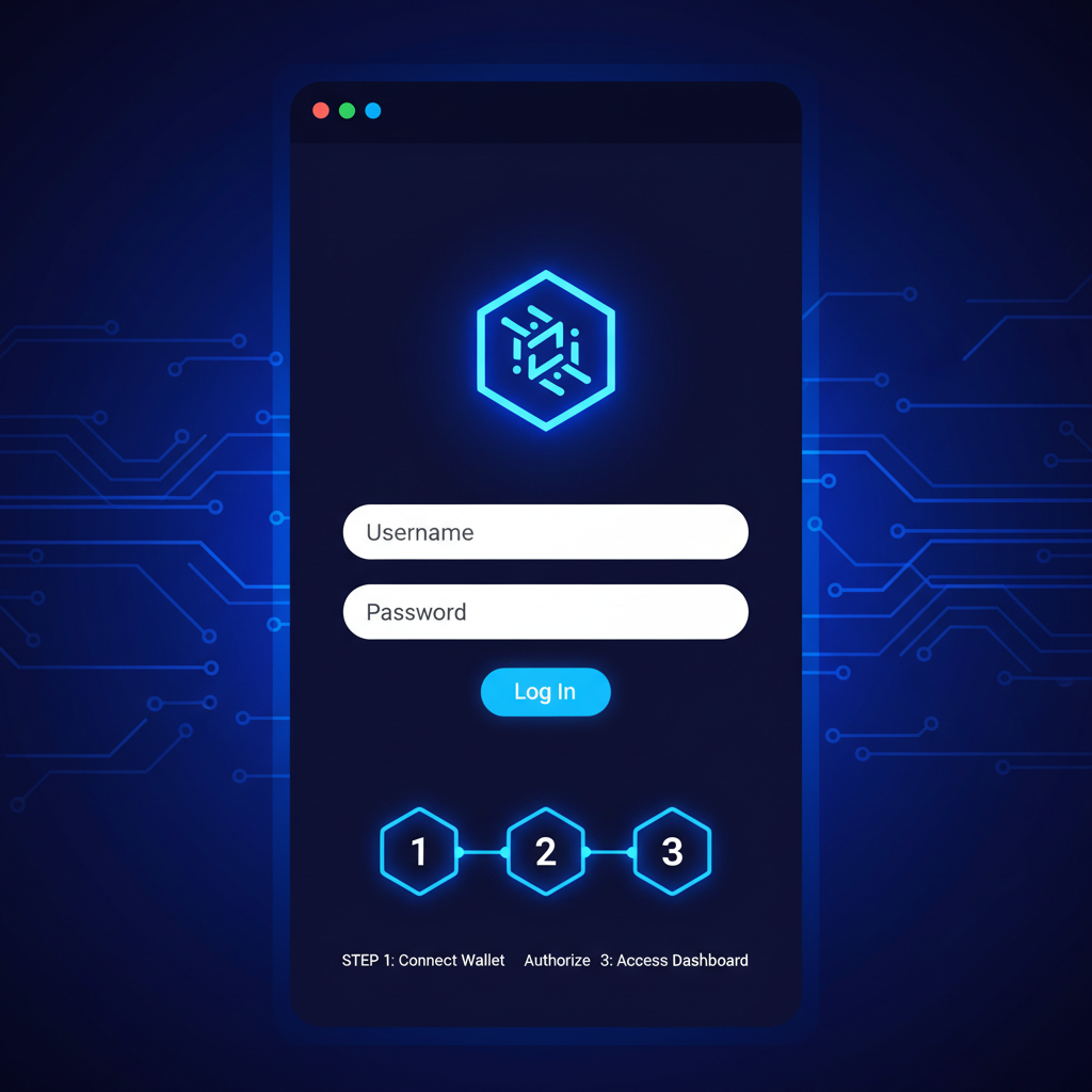 sleek web dashboard login screen for blockchain rollup service, modern UI, blue neon accents, futuristic