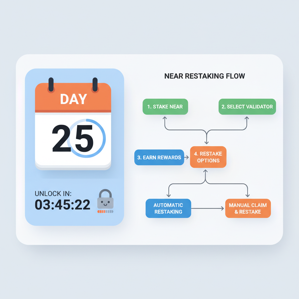 calendar with unlock timer, NEAR restaking flow chart on dashboard