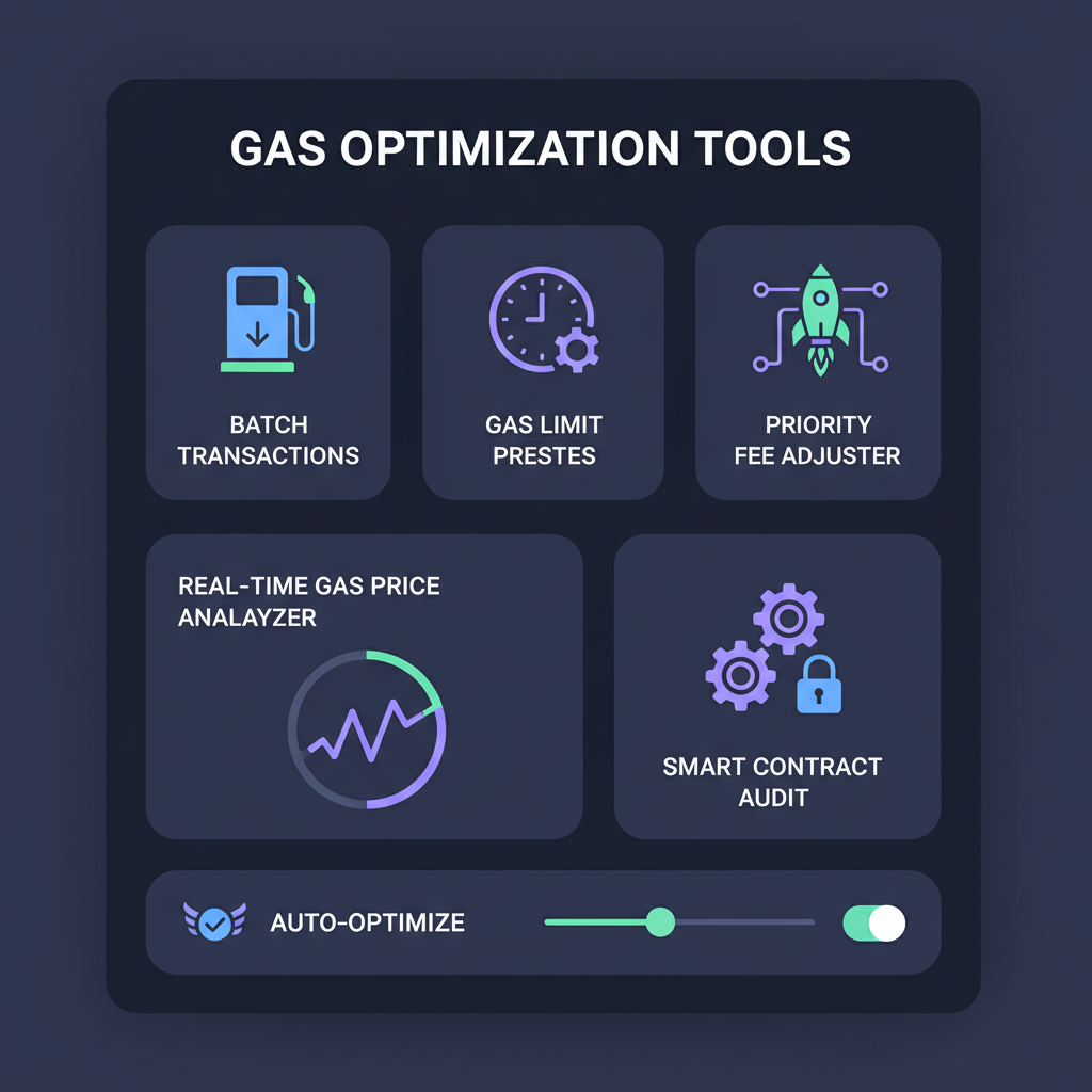 gas optimization tools on Ethereum wallet, exit strategy flowchart for DeFi staking, efficiency icons