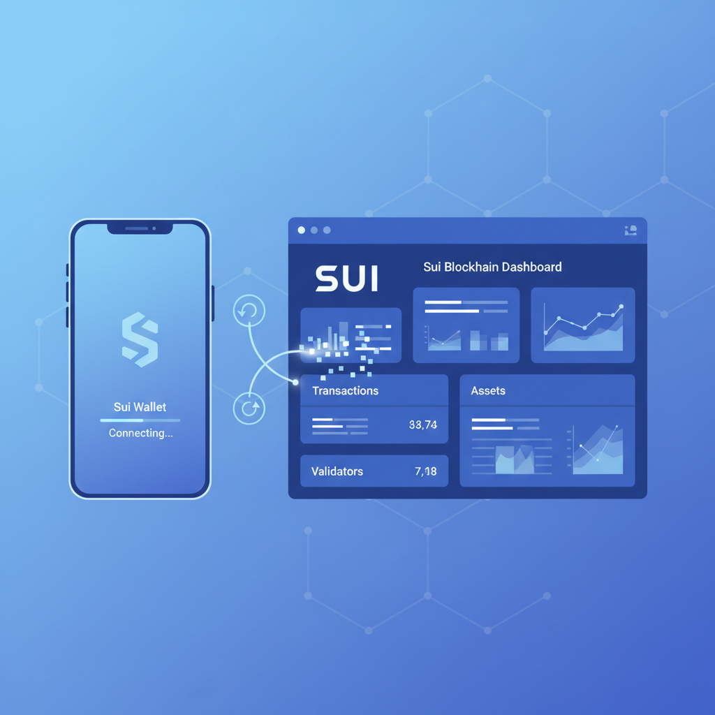 sleek crypto wallet interface connecting to Sui blockchain dashboard, futuristic UI, blue tones