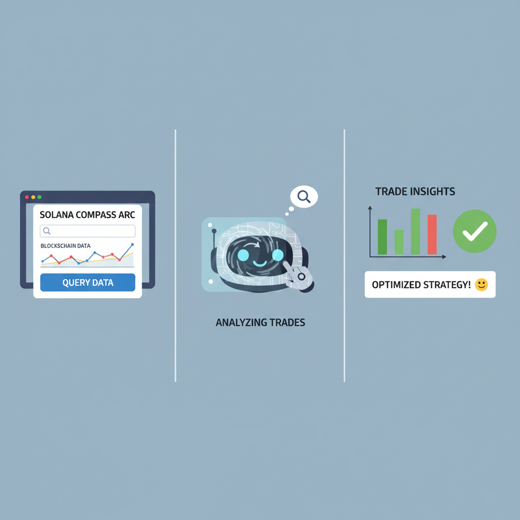 Dashboard querying Solana Compass Arc for blockchain data, AI agent analyzing trades