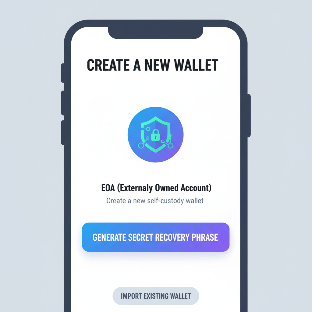 crypto wallet app screen creating new EOA wallet