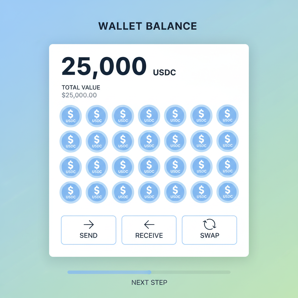 wallet balance screen filled with USDC tokens