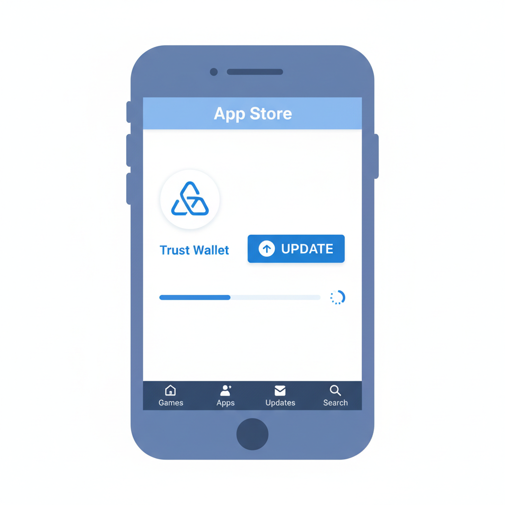 smartphone updating Trust Wallet app on app store