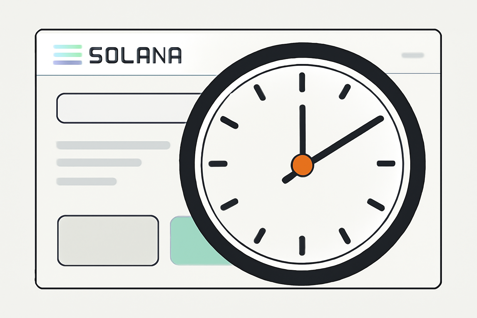 A clock overlaid on a Solana blockchain explorer interface, emphasizing accurate time tracking.
