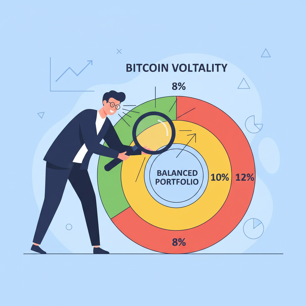 investor assessing risk chart with bitcoin volatility 8% 10% 12% levels balanced portfolio