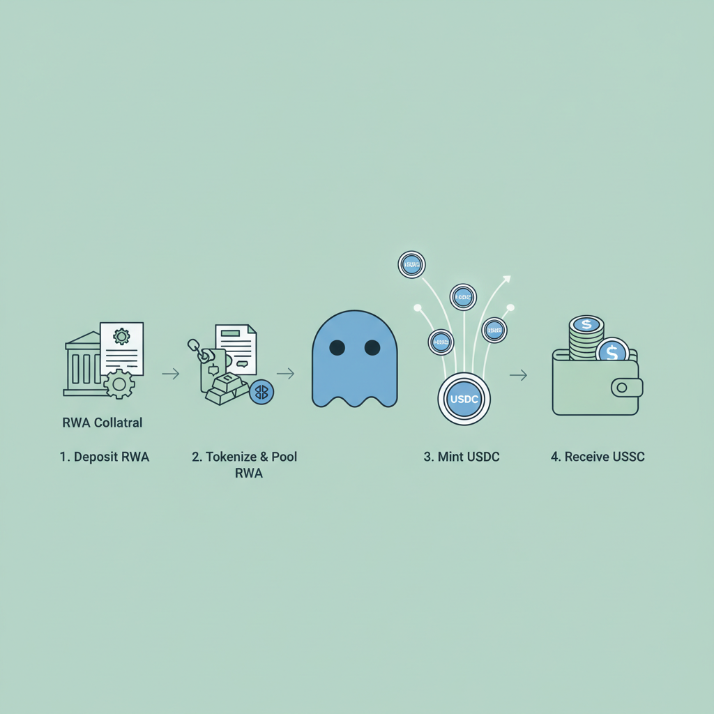 minting USDC from RWA collateral in Aave, stablecoin icons emerging