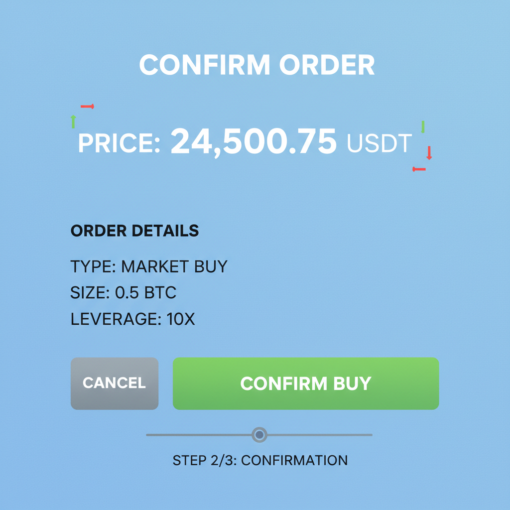 confirmation screen for placing perp order on Hyperliquid, green buy button, dynamic price ticker