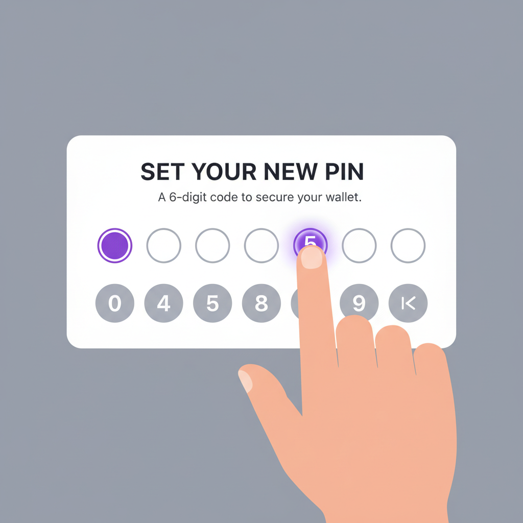 close-up of entering 6-digit PIN on Phantom wallet setup screen