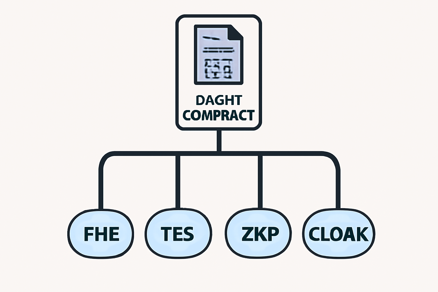 A decision tree showing FHE, TEE, ZKP, and CLOAK options branching from a smart contract icon.