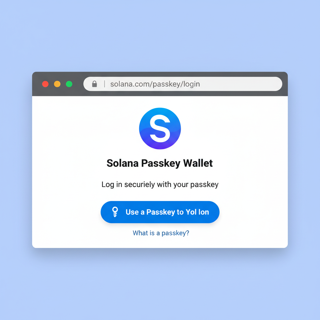 clean web browser screenshot showing Solana passkey wallet login page on desktop