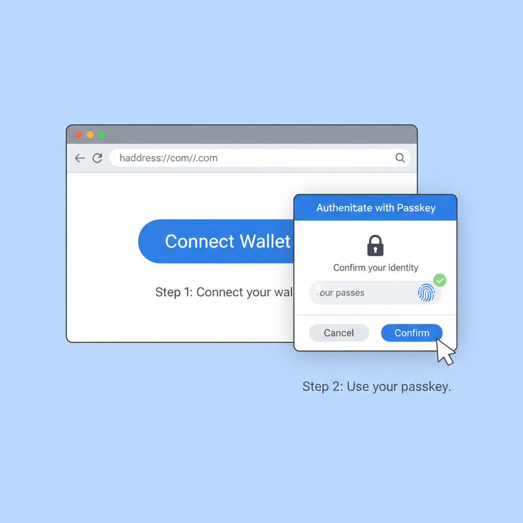 browser connect wallet button, passkey authentication popup