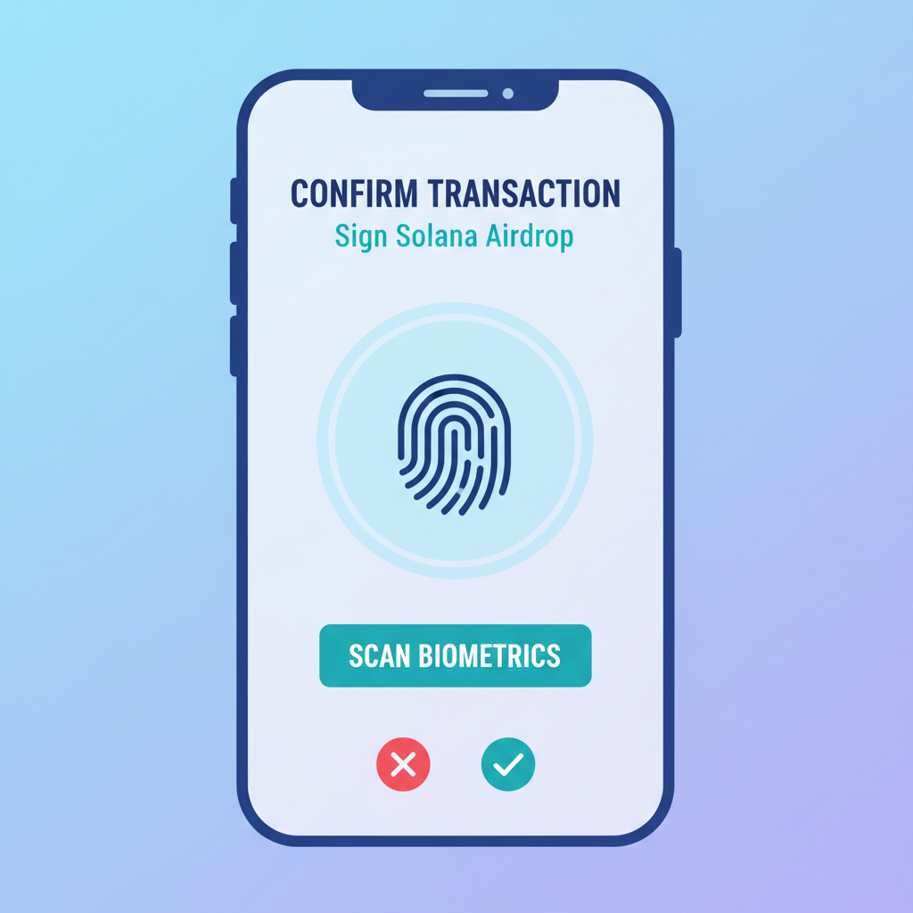 mobile biometric confirmation screen for signing Solana airdrop transaction