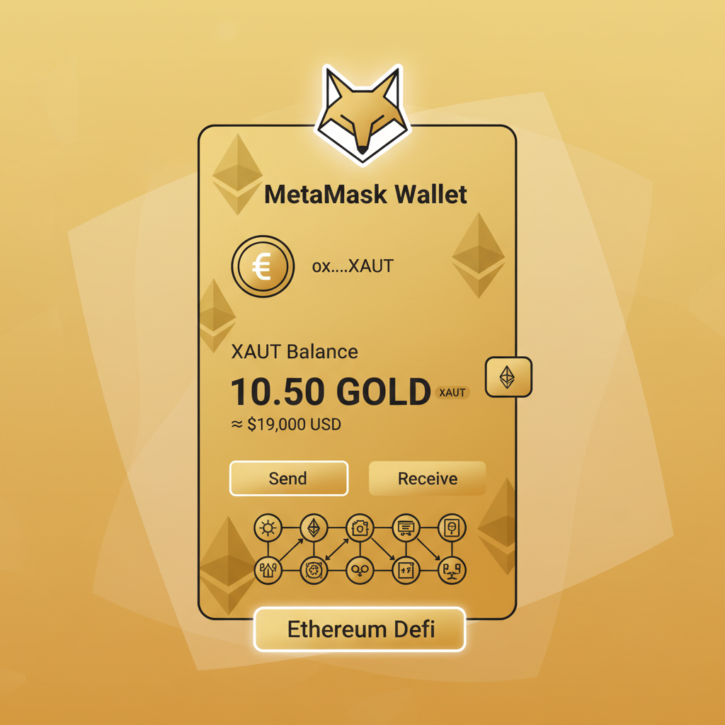 MetaMask wallet showing XAUT balance gold themed Ethereum DeFi