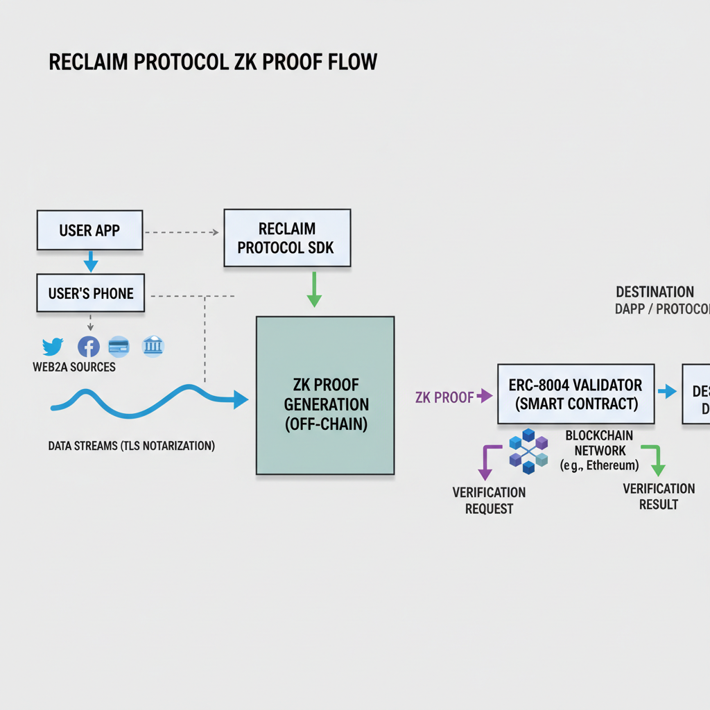 Reclaim Protocol ZK proof flow to ERC-8004 validator, data streams and blockchain nodes