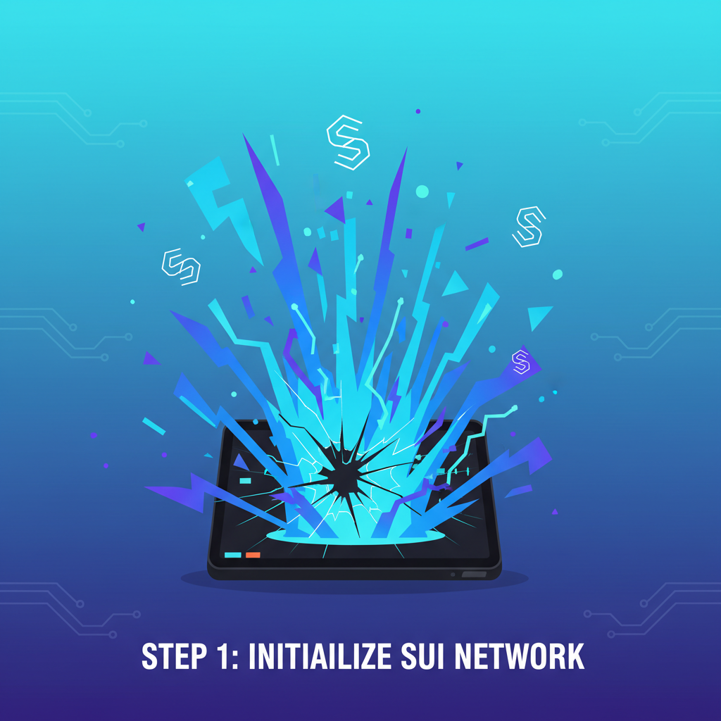 sleek futuristic CLI terminal exploding with Sui blockchain energy beams