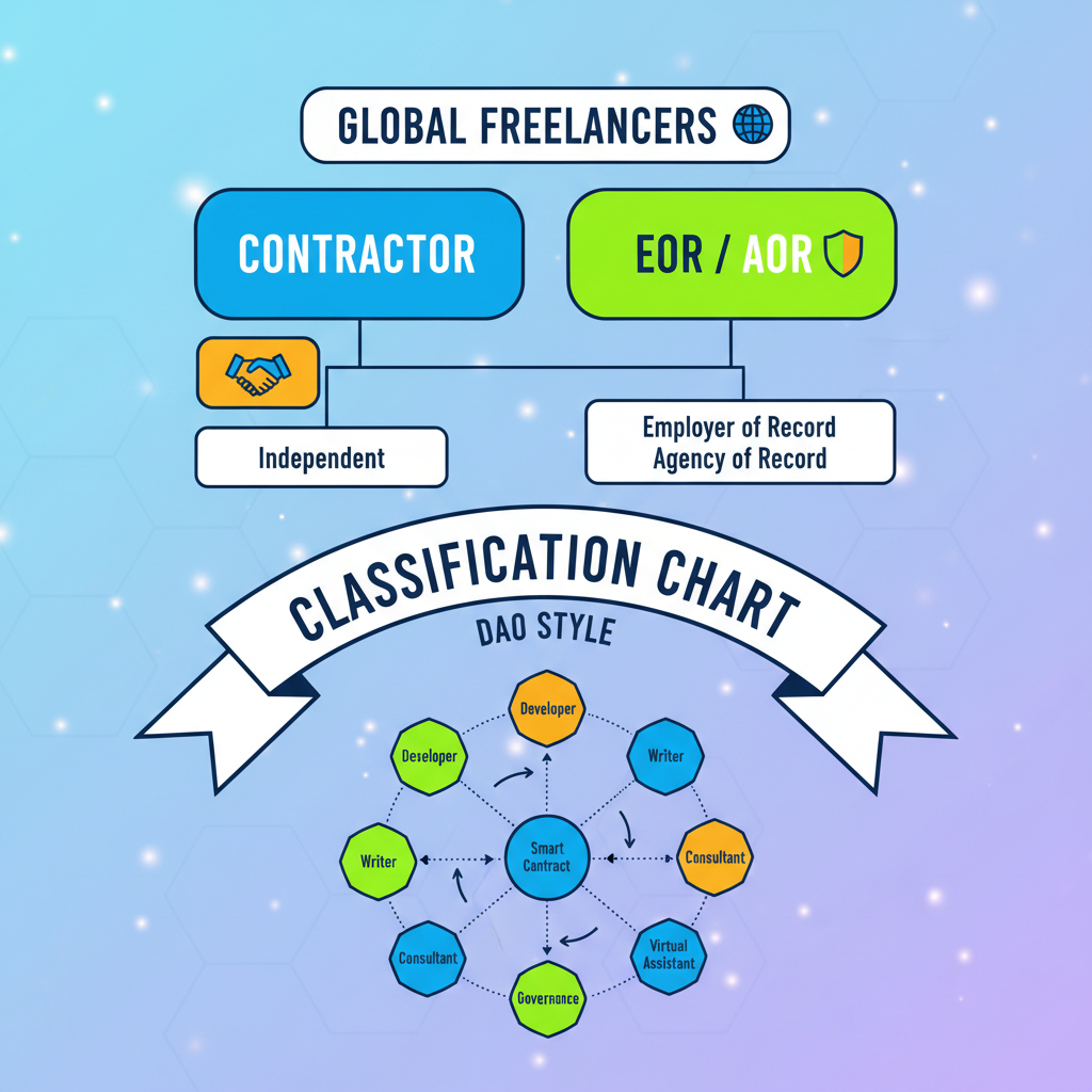 global freelancers icons contractor EOR AOR classification chart DAO style vibrant