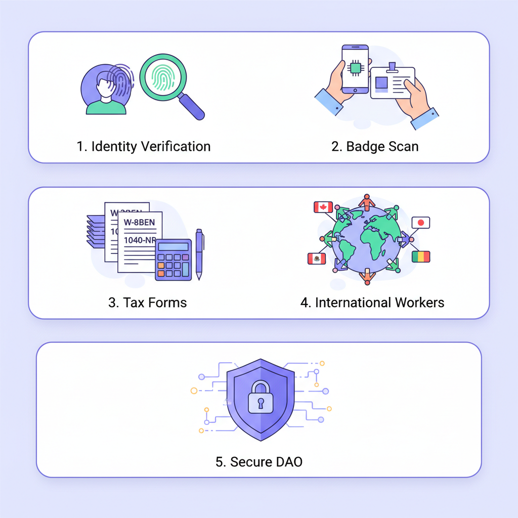 identity verification badge scan tax forms international workers secure DAO