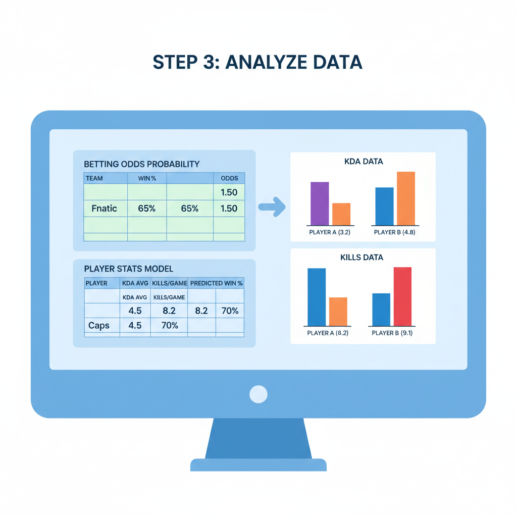 spreadsheet calculating betting odds probability vs player stats model, charts of KDA and kills data