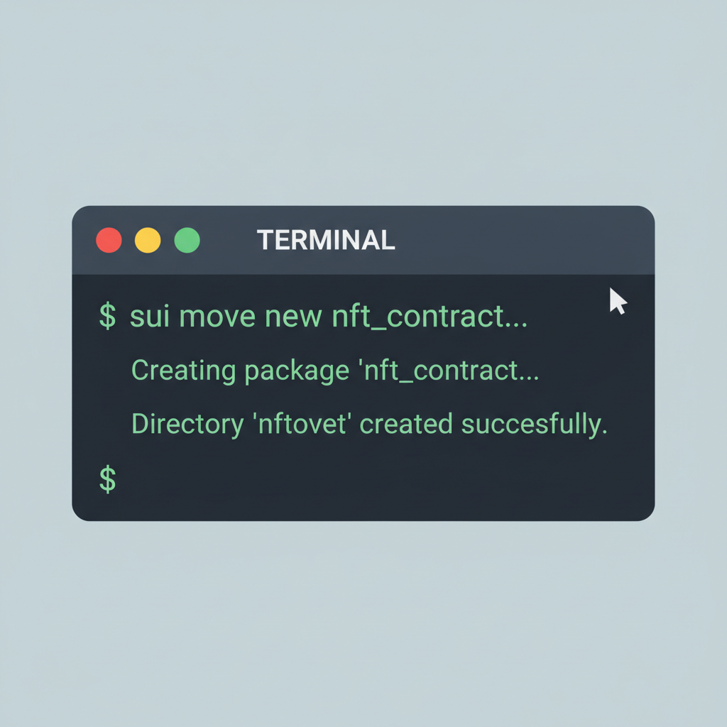 terminal running sui move new nft_contract, directory created success message
