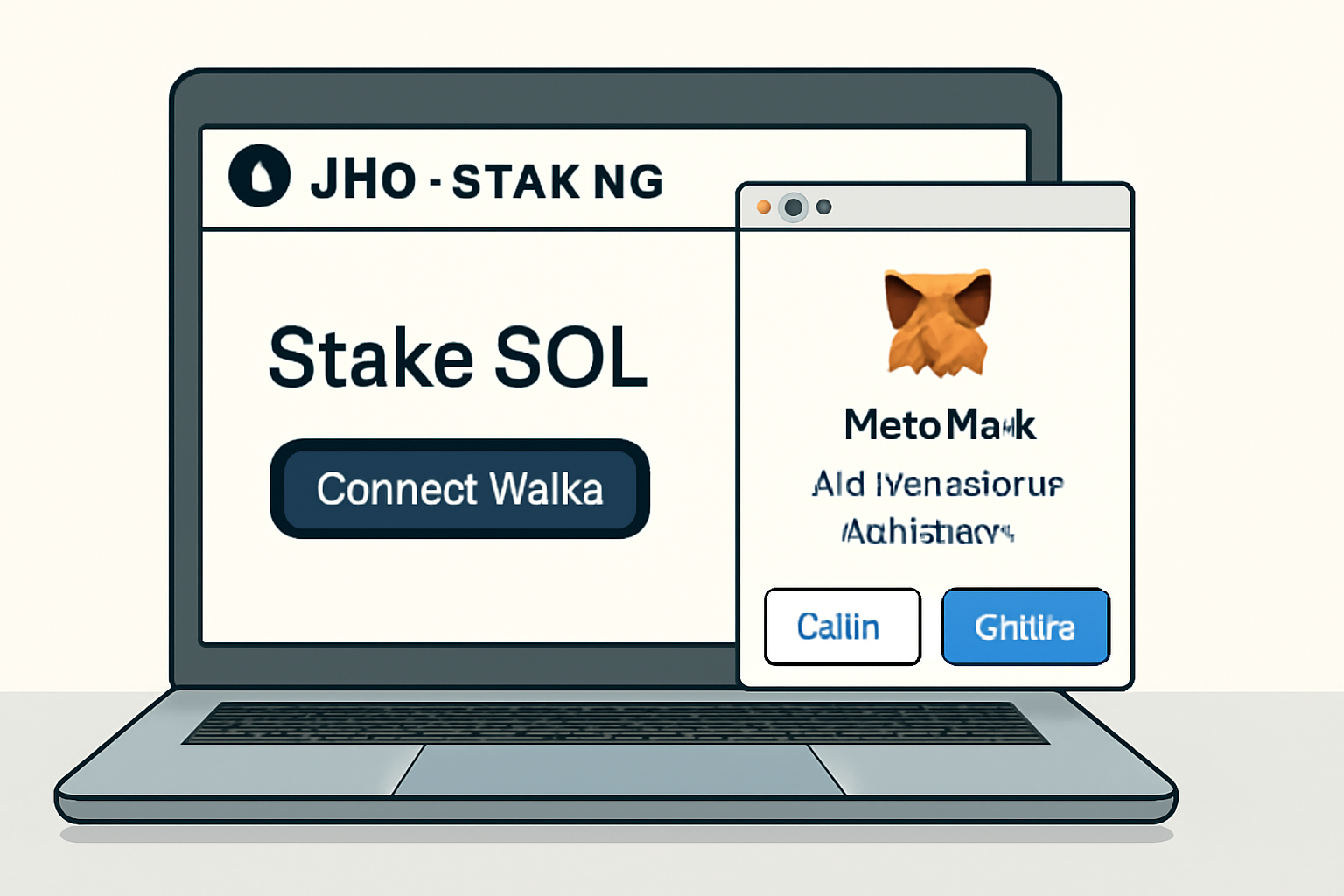 Jito staking website open on a laptop, with a MetaMask pop-up asking for connection approval
