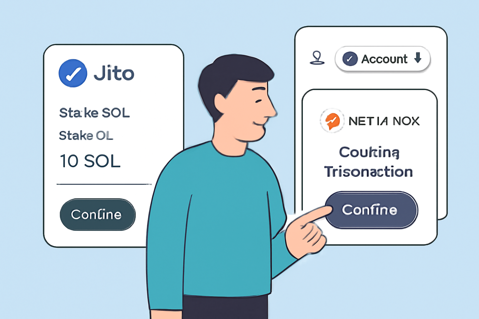 A user confirming a SOL staking transaction on Jito via MetaMask, with JitoSOL tokens appearing in the wallet