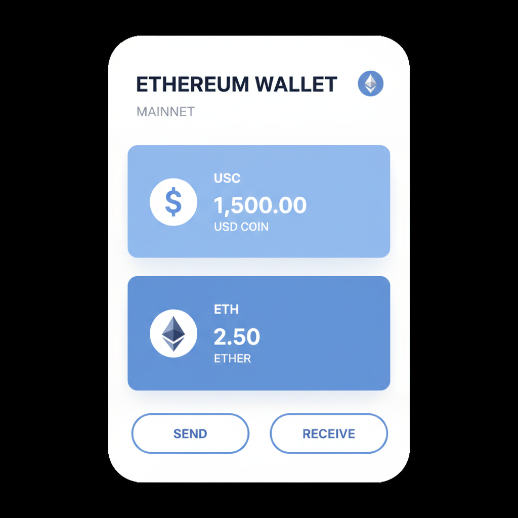 Ethereum wallet showing USDC and ETH balances on mainnet