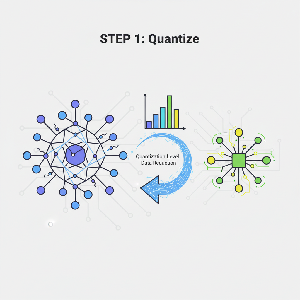quantization graph compressing neural network, electric sparks, high-tech visualization