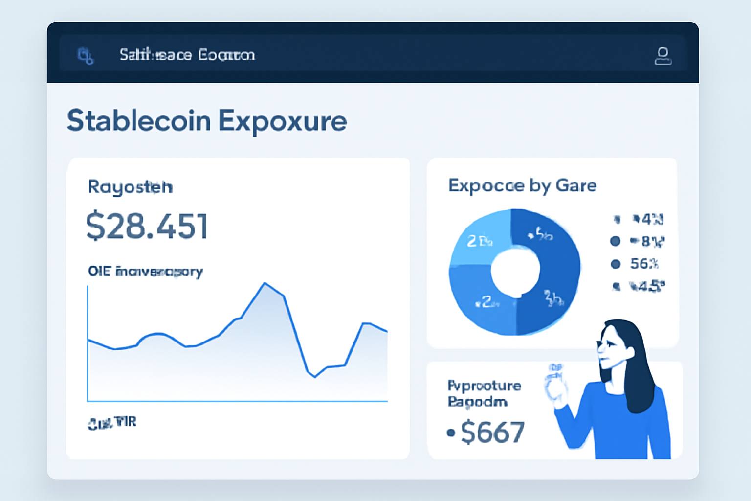 DeFi dashboard screenshot showing stablecoin exposure analytics, clean UI, crypto charts, blue tones