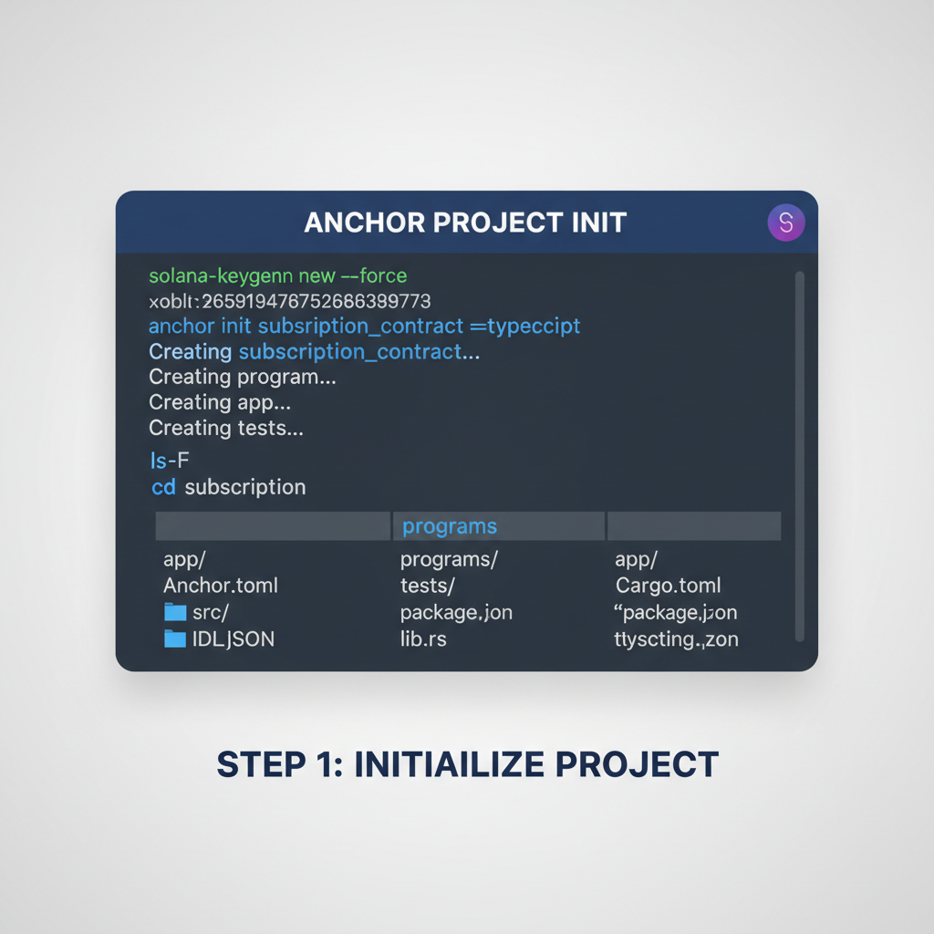anchor project initialization terminal with solana subscription contract files