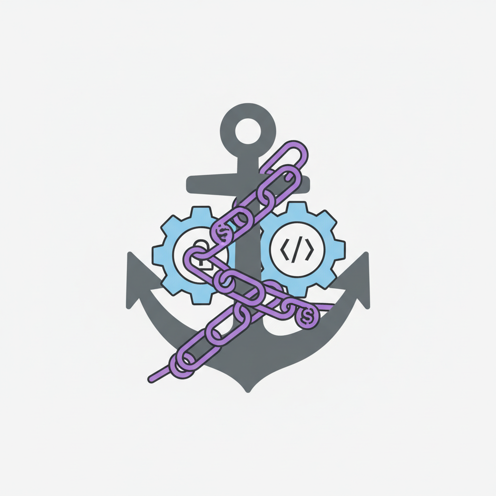 anchor framework icon with solana chains and smart contract gears