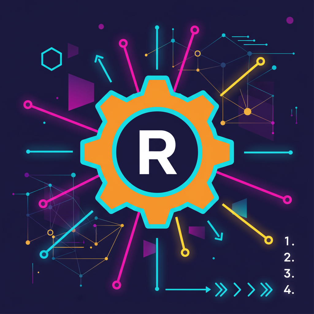 rust programming language logo on futuristic solana blockchain background, vibrant neon colors